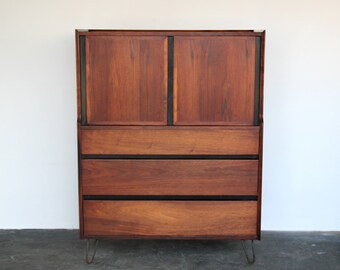 SOLD - Walnut Wood Highboy Dresser by Dillingham Mid Century Vintage