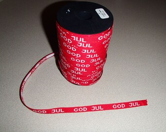 Swedish Cotton Fabric Ribbon Trim - 5 yard piece - Red & White God Jul #1277