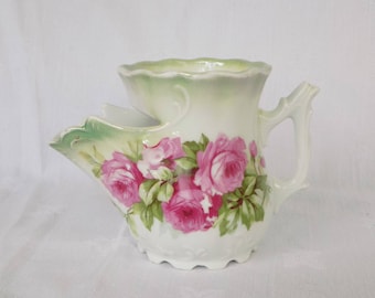 Antique Shaving Scuttle Mug, Roses, Three Crown China, Germany