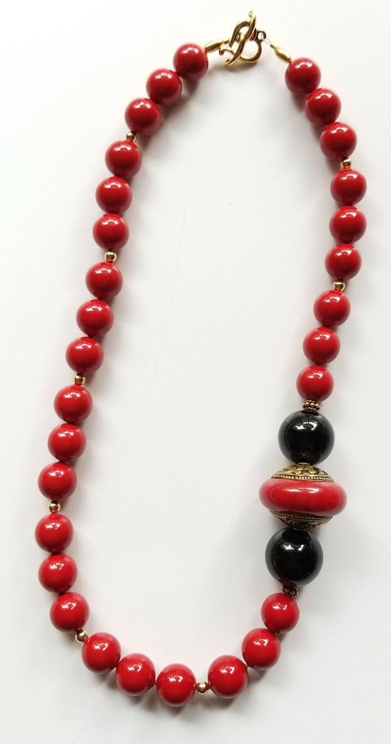 Red Necklace, Mother of Pearl Necklace, Boho Necklace, Black Necklace, Statement Necklace
