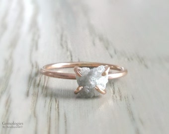 Raw Uncut Diamond Ring, Heart Shaped Diamond Engagement Ring, Custom Made Diamond Ring in 14K Gold or Sterling, April Birthstone Gift