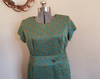 Vintage Leaf Print Wiggle Dress Plus Size