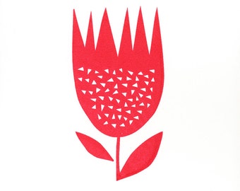 Red Flower - Hand Pulled, Signed, Gocco Screenprint