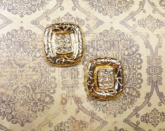 Vintage Rhinestone Square Clip Earrings - V-EAR-644 - Square Rhinestone Clip Earrings - Rhinestone Earrings - Square Earrings