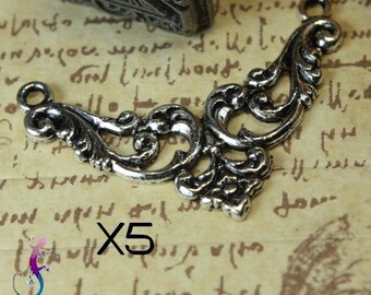 5 connectors ornate vintage antique silver plated
