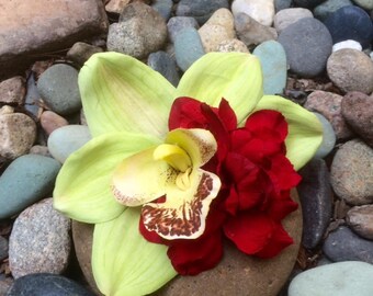 Hawaiian, Tiki, Tropical Orchid Flower hair clip