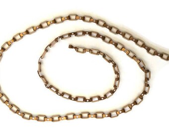 Vintage Celluloid Chain White 27 1/2" Brass Rectangular Links Bracelet Component Jewelry Making 1930's 1940's Rare Unique