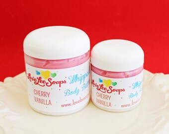 Whipped Body Butter Cherry Vanilla - Body Lotion, Whipped Lotion, Body Frosting, Gift For Her, Gift For Mom, Skin Care, Hand Cream, Vegan