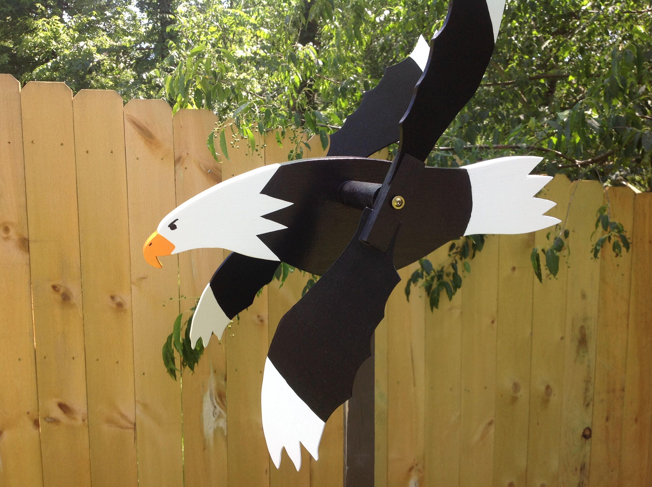 Eagle whirligig patriotic yard decor wood wind spinner 4th of