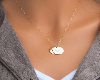 Initial Necklace, Gold Initial Disc Necklace, 14k Gold Filled, Gold Disc Necklace, Personalized Jewelry, Mother's Day gift, Choose 1-5 Discs
