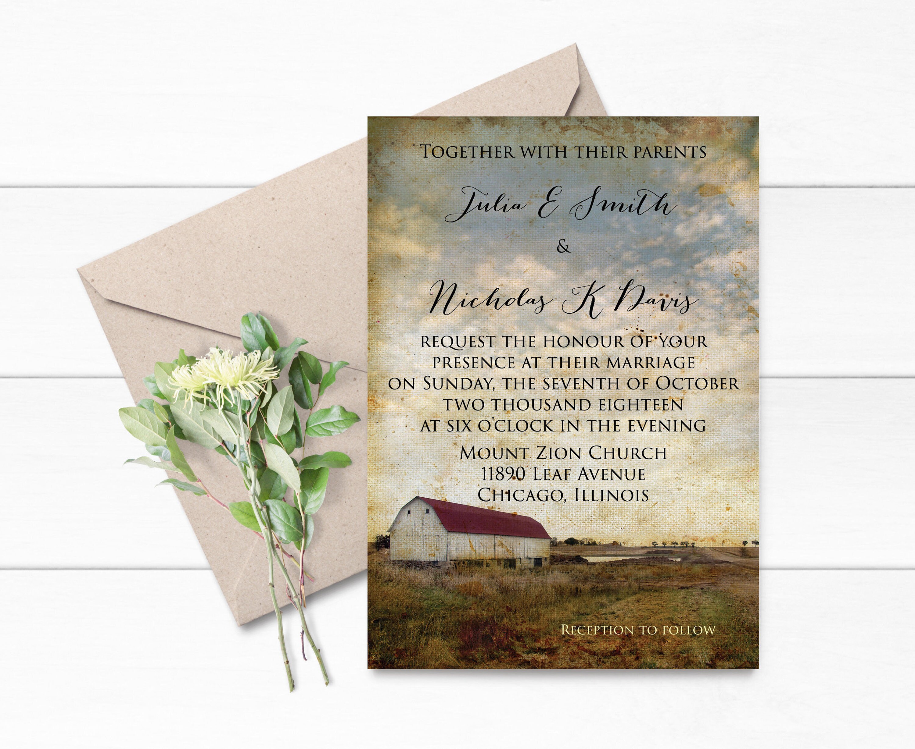 Rustic Barn Wedding Invitation Fall Wedding Invitation