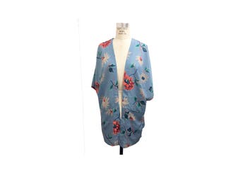 Light Blue Bright Florals Kimono with Pockets