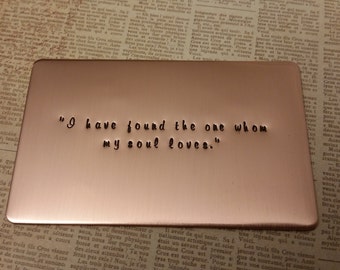 Love note, Copper Wallet Insert, 7th anniversary gift