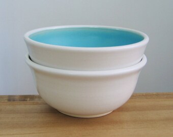Ceramic Soup Bowls, Small Cereal Bowls in Turquoise Blue, Set of 2 Stoneware Pottery Bowls, Hand Thrown, Foodie Gift, Chef Gift