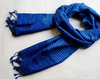 Indigo Scarf, Natural indigo plant dyed hand loomed weaving/ikat scarf