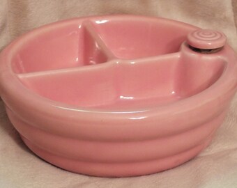 Vintage Pink Pottery Divided Warming Baby Bowl Baby Dish