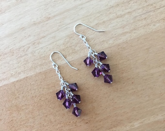 Amethyst Swarovski Crystal Earrings / Amethyst Earrings / Purple Earrings / February Birthstone Crystal Earrings / Purple and Silver Earring