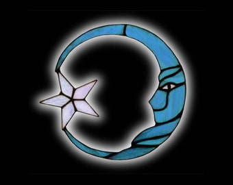 Moon and Star Stained Glass Suncatcher