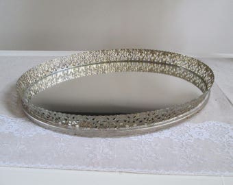 Gold metal tray vintage mirrored tray Hollywood regency gold vanity dresser tray oval perfume tray vintage vanity tray shabby home decor