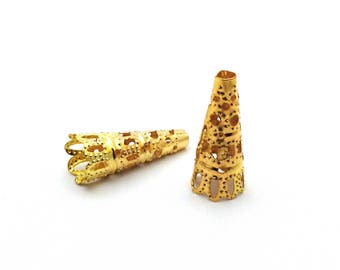 x 2 cones filigree, gold tone, 22mm: AE0043