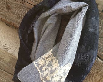 Classic Plaid and Lace Infinity Scarf