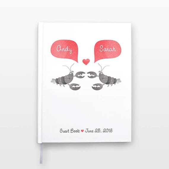 LOBSTER Wedding Guest Book, Personalized Wedding Gift, Unique Wedding Guestbook, Hardcover Personalized Notebook, Animal Couple Journal
