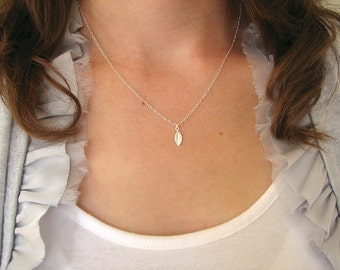 Tiny Leaf Necklace, Sterling Silver Leaf Necklace, Silver Minimalist Necklace, Silver Leaf Charm, Woodland Necklace - Sterling Silver Chain