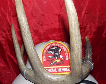 Deer Antlers hard polymer hunters helmet, steampunk-fun. size adjustable, one of a kind, unisex, real deer antlers, sports.
