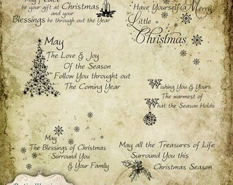 Holiday Word Art Stamps, Clip Art - Card Supplies, Digital Stamps, Scrapbooking, Paper Goods - Set of 6 - INSTANT DOWNLOAD -2.50