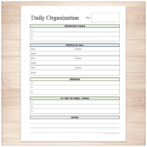 Printable Daily Task Sheet Full page organizer Clean and