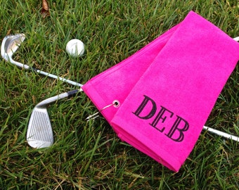 Ladies' Monogrammed Golf Towels Tri-Fold and Grometed | Personalized Gift for Her | Gifts for Her | Ladies Golf | Lady Golfer