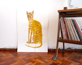 Original Faye Moorhouse painting - YELLOW CAT- free worldwide shipping