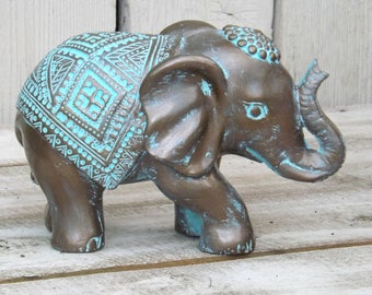 Elephant Decor~Patina ~Decorative Elephant Figurine~Elephant Sculpture~Bronze~Bohemian