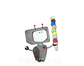 Robot Art Print, Kids Room Decor, Robot Nursery Art, Children's Print, Ice Cream Robot, Gift Art