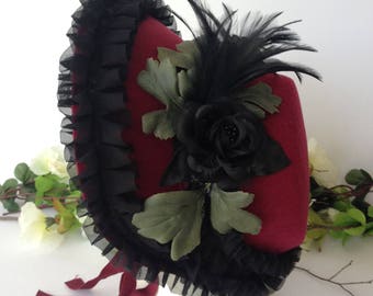Burgundy Victorian Bonnet.