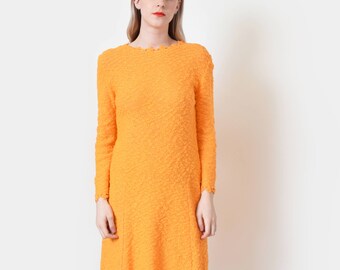 1970s St. John Orange Sherbet Sweater Dress 70s Vintage Knit Dress M