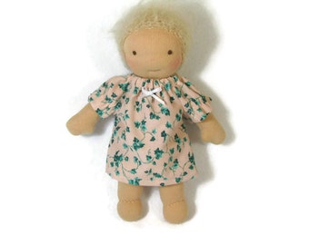 Peach and green ivy pattern doll dress, toy clothing, tiny doll dress