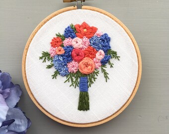 DIY Hand Embroidery Pattern - The Elise Bouquet - Digital Download, Stitched Florals, Needlework, Flower Design, Do It Yourself Gift
