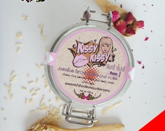 Natural 100% (Hom mali Thai rice)Jasmine gaba rice with rose face mask and scrub 2 in 1 in jar 100g.