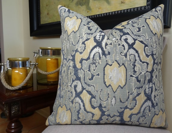 Designer Gray Chenille Pillow Cover Navy Gray Yellow Cream Beauteous Navy And Yellow Decorative Pillows Designer Gray Chenille Pillow Cover Navy Gray Yellow Cream Beauteous Navy And Yellow Decorative Pillows