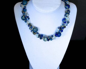 Lapis lazuli, moonstone, sterling silver beads and clasp