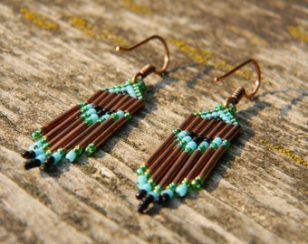 Seed Bead and Copper Earrings
