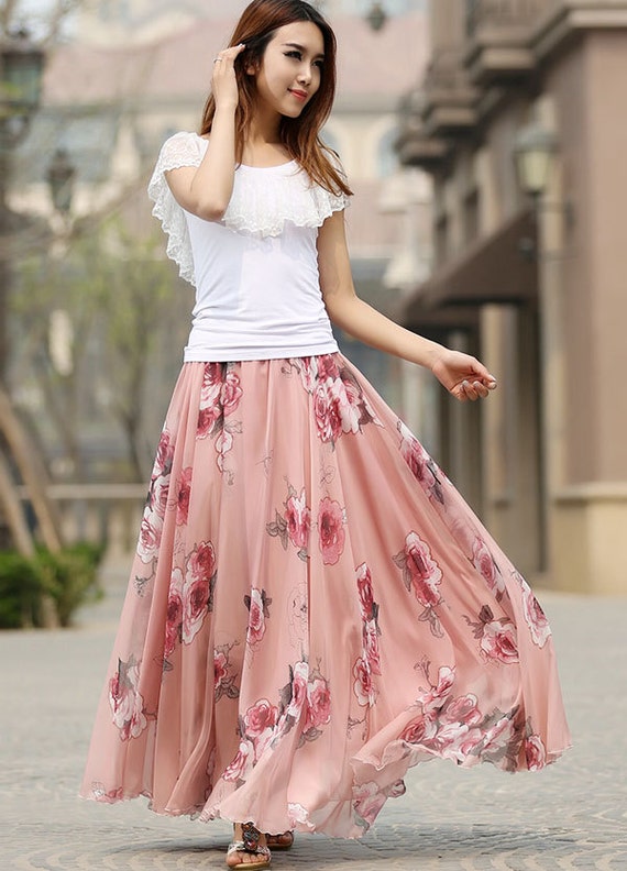 Chiffon skirt wedding skirt floral skirt maxi skirt long