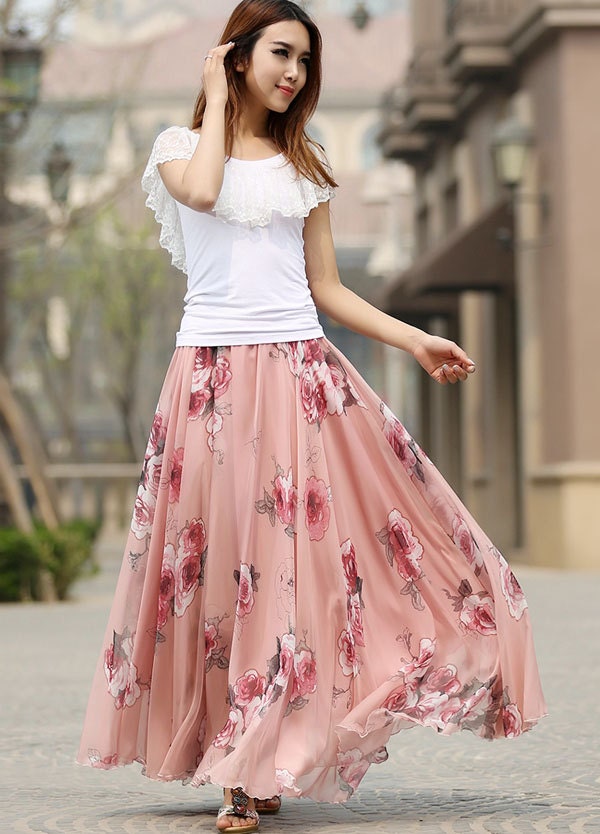 Chiffon Skirt Floral Skirt Maxi Skirt Long Skirts For 