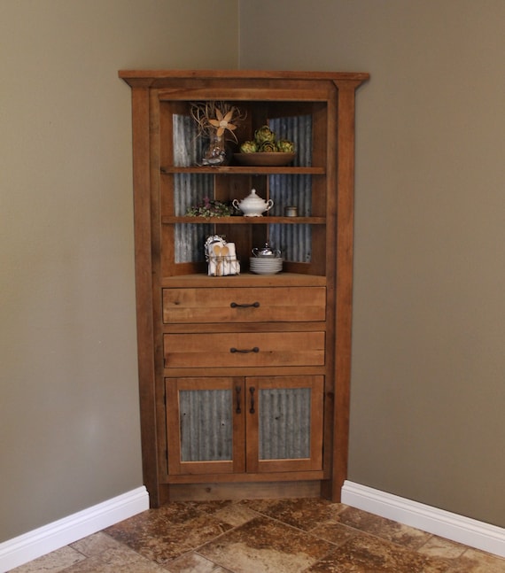 Rustic Corner Cabinet Reclaimed Barn Wood W Tin 6202