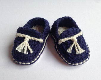 Crochet Baby Booties. Cotton loafers. Nautical Baby shoes