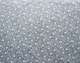 46 X 72 Blue and Ivory Floral Print Cotton Flannel Fabric Remnant