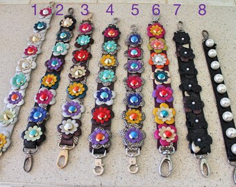 Leather strap/Decorative strap/Strap for bag/Strap/Flower strap/Leather flowers