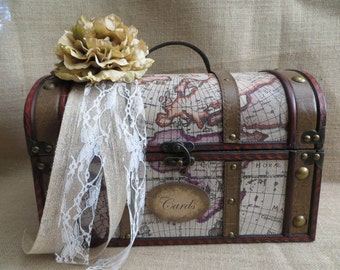 Vintage Style Travel Wedding Trunk, Wedding Card Holder, Card Box, Money Holder, Money Box, Wedding Suitcase, Rustic Wedding Box