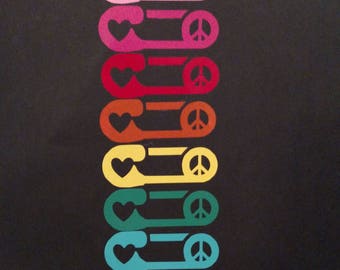 Safety Pin with Peace and Love